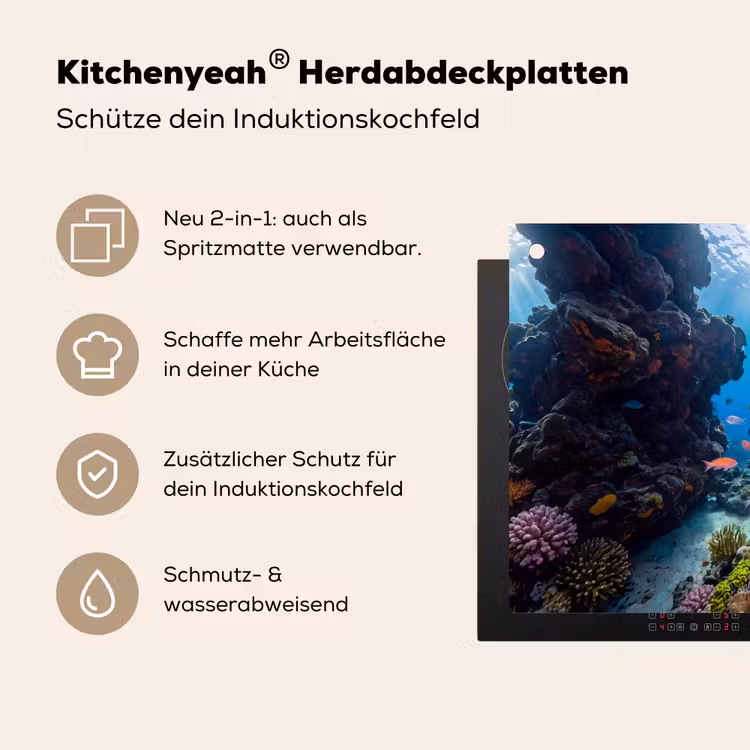 Vis - Koraalrif - Onderwater - Levendig - Blauw Inductie beschemer met haakjes klein -ky-usp-de