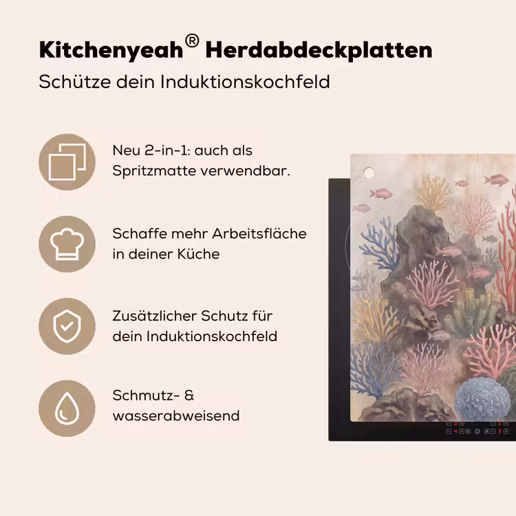 Vis - Koraalrif - Onderwaterwereld - Illustratie Inductie beschemer met haakjes klein -ky-usp-de