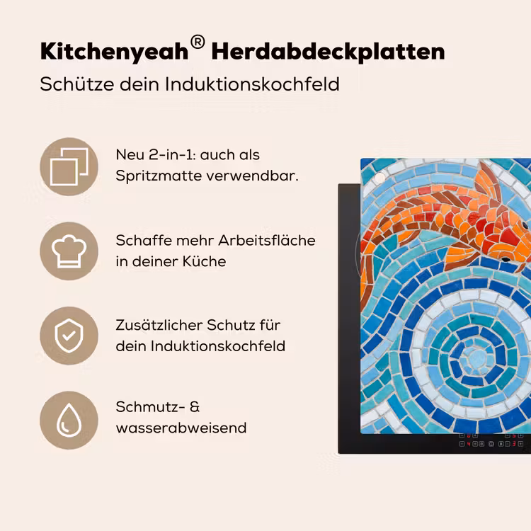 Vis - Mozaïek - Water - Decoratief - Blauw Inductie beschemer met haakjes klein -ky-usp-de