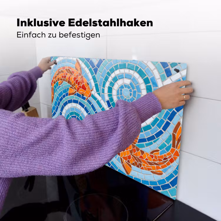Vis - Mozaïek - Water - Decoratief - Blauw Inductie beschemer met haakjes klein -ky-ophangen-de
