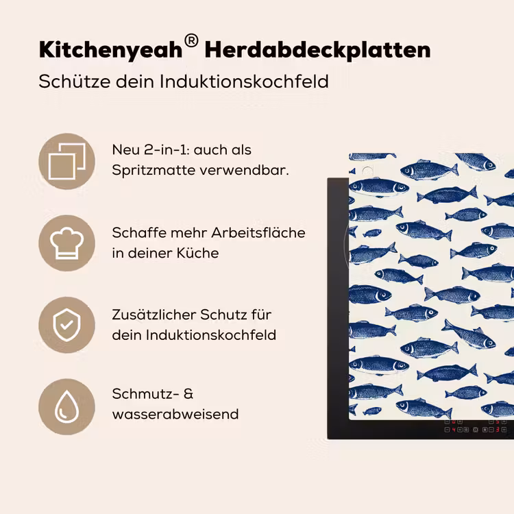 Vissen - Patroon - Blauw - Wit Inductie beschemer met haakjes klein 777 -ky-usp-de
