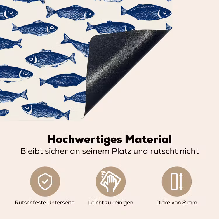 Vissen - Patroon - Blauw - Wit Inductie beschemer met haakjes klein 777 -ky-onderkant-de