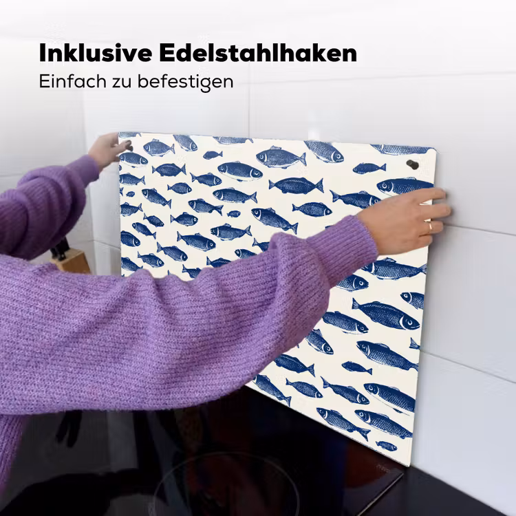 Vissen - Patroon - Blauw - Wit Inductie beschemer met haakjes klein 777 -ky-ophangen-de