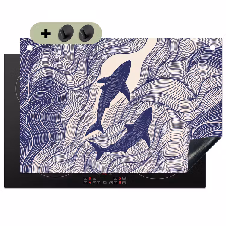 Vis - Oceaan - Lijntekening - Blauw - Dieren Inductie beschemer met haakjes klein -3d