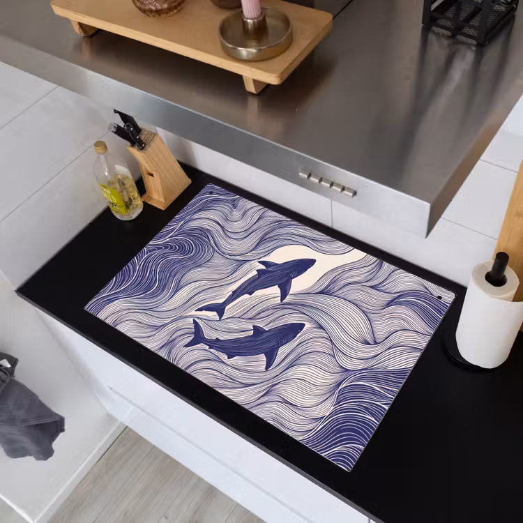 Vis - Oceaan - Lijntekening - Blauw - Dieren Inductie beschemer met haakjes klein -sfeer1