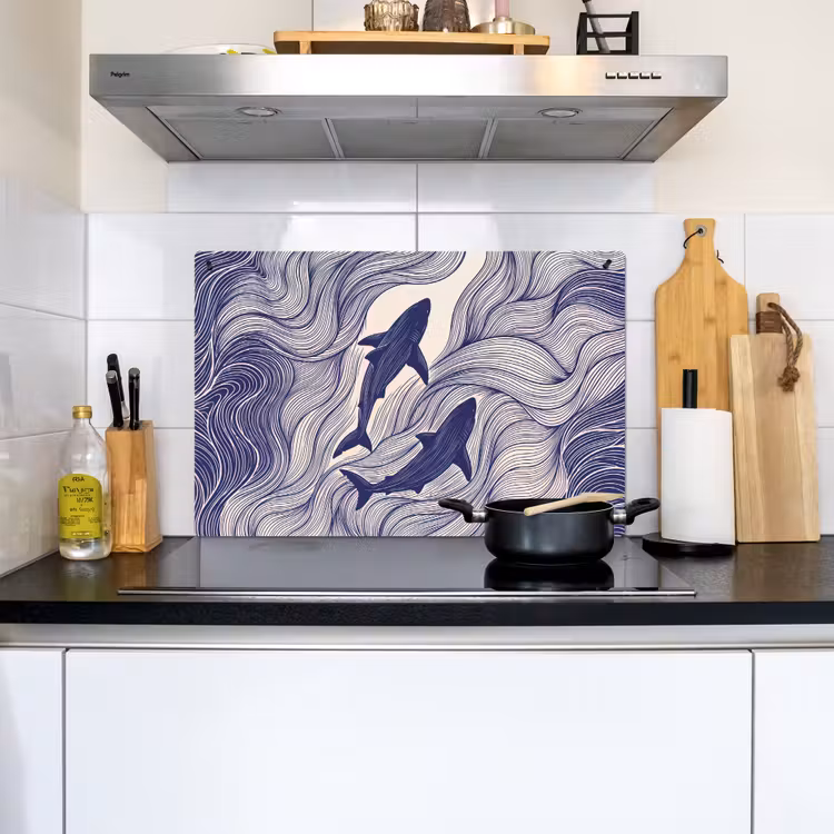 Vis - Oceaan - Lijntekening - Blauw - Dieren Inductie beschemer met haakjes klein -sfeer2