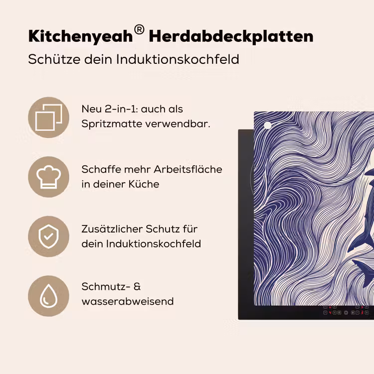 Vis - Oceaan - Lijntekening - Blauw - Dieren Inductie beschemer met haakjes klein -ky-usp-de