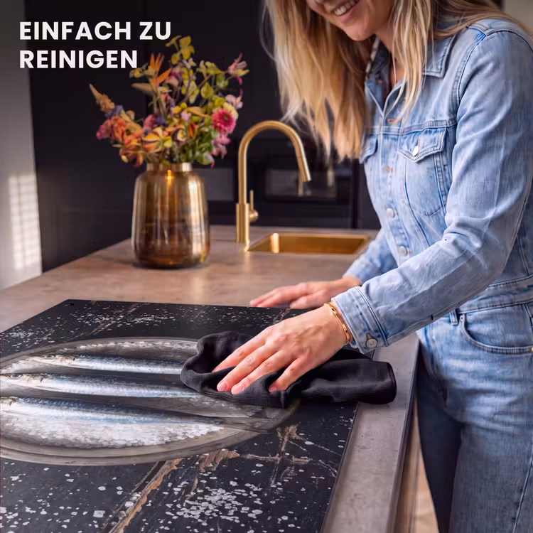 2-in-1 Herdabdeckplatte & Spritzschutz - Fisch – Salz – Essen - Vis - Zout - Eten Inductie beschemer met haakjes klein