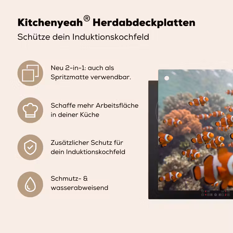 Vis - School - Onderwater - Dieren - Oranje Inductie beschemer met haakjes klein -ky-usp-de