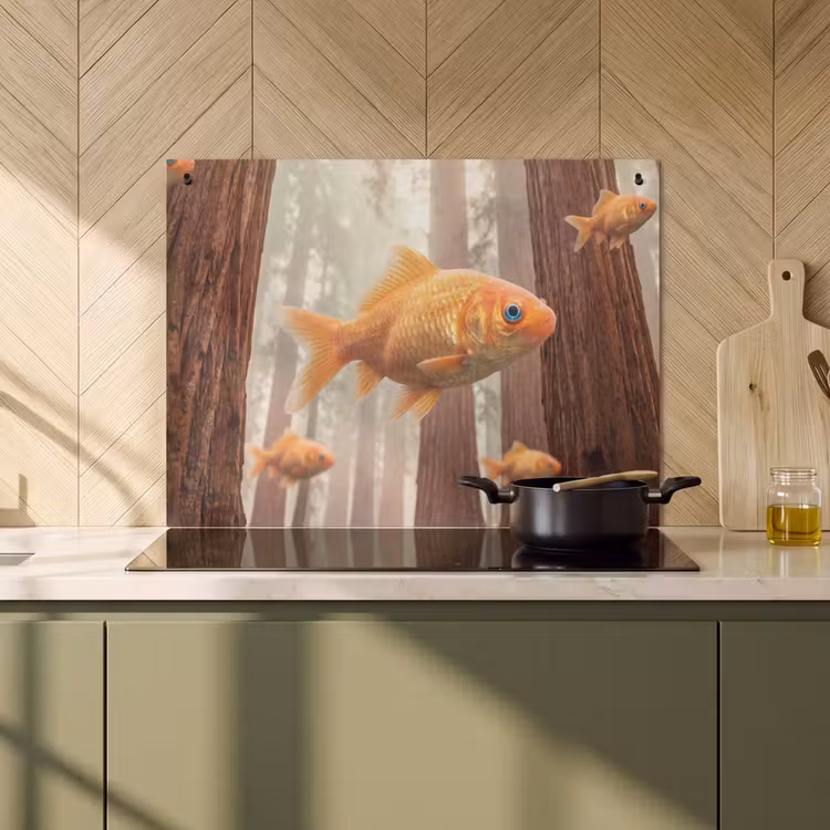2-in-1 Herdabdeckplatte & Spritzschutz - Fisch – Wald – Fantasie - Vis - Bos - Fantasie Inductie beschemer met haakjes klein