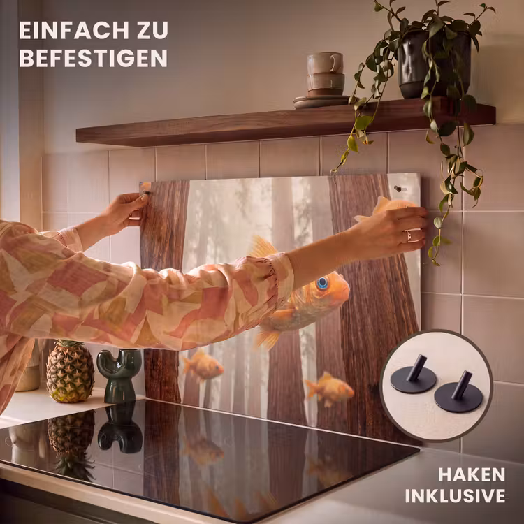 2-in-1 Herdabdeckplatte & Spritzschutz - Fisch – Wald – Fantasie - Vis - Bos - Fantasie Inductie beschemer met haakjes klein