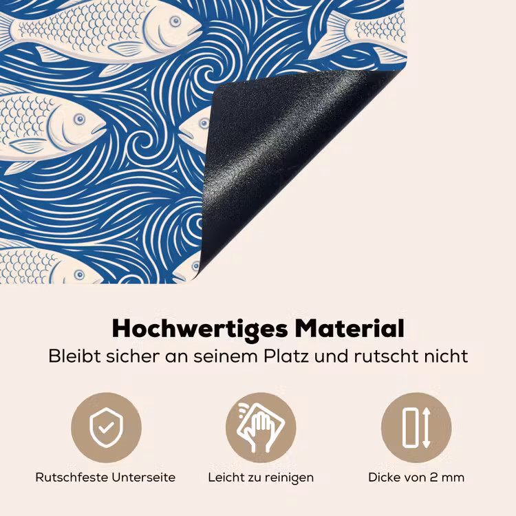 Vis - Water - Patroon - Grafisch - Blauw Inductie beschemer met haakjes klein -ky-onderkant-de