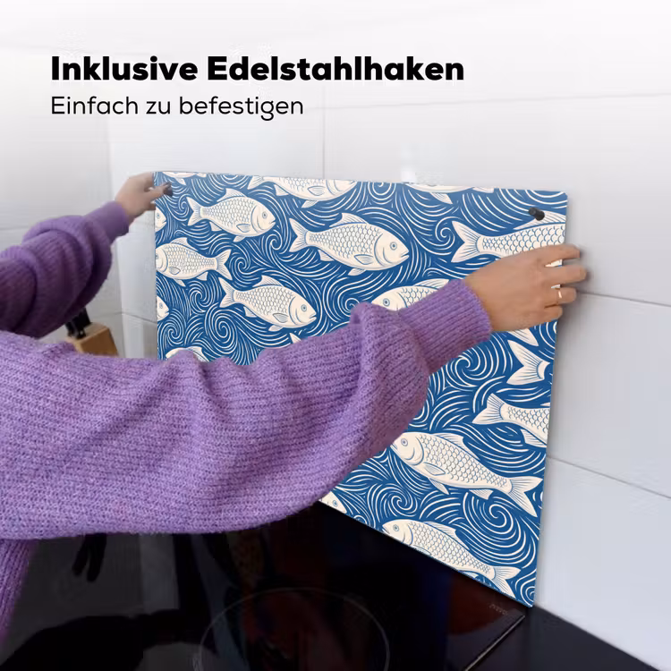 Vis - Water - Patroon - Grafisch - Blauw Inductie beschemer met haakjes klein -ky-ophangen-de