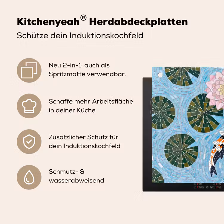 Vis - Water - Natuur - Mozaïek - Blauw Inductie beschemer met haakjes klein -ky-usp-de