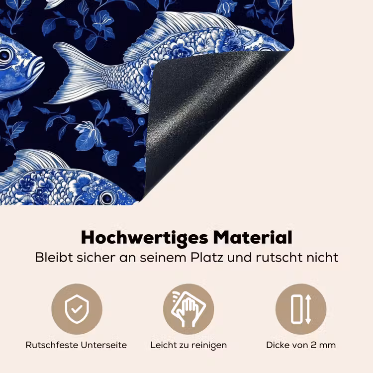 Vissen - Bloemen - Blauw Inductie beschemer met haakjes klein 777 -ky-onderkant-de