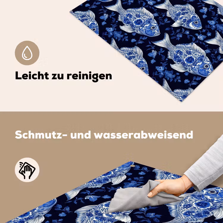 Vissen - Bloemen - Blauw Inductie beschemer met haakjes klein 777 -ky-schoon-de