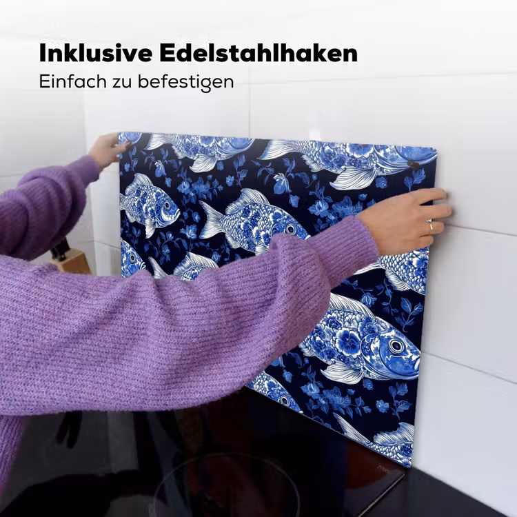 Vissen - Bloemen - Blauw Inductie beschemer met haakjes klein 777 -ky-ophangen-de