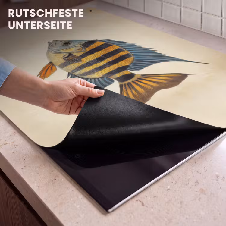 2-in-1 Herdabdeckplatte & Spritzschutz - Fische - Tropisch - Streifen - Flossen - Vis - Tropisch - Strepen - Vinnen Inductie beschemer met haakjes klein