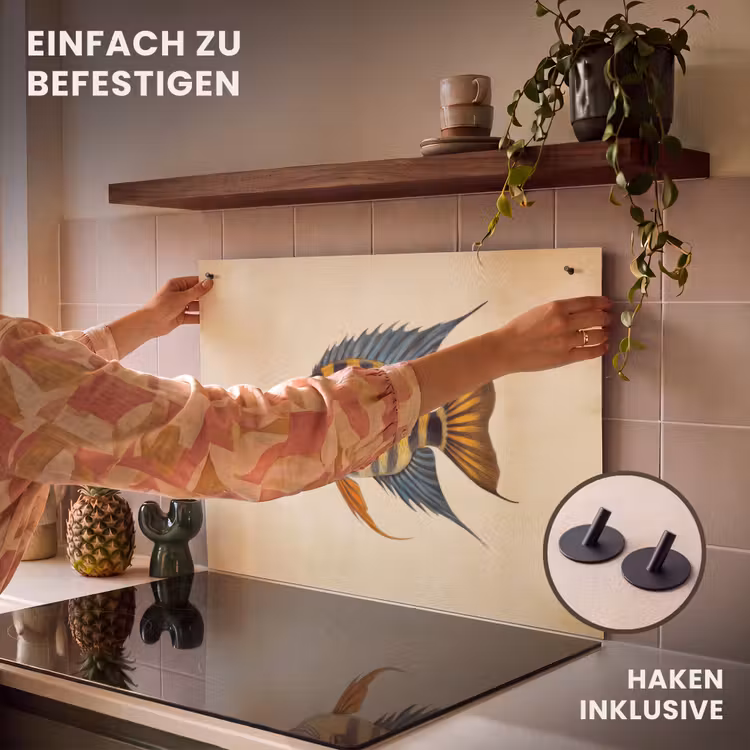 2-in-1 Herdabdeckplatte & Spritzschutz - Fische - Tropisch - Streifen - Flossen - Vis - Tropisch - Strepen - Vinnen Inductie beschemer met haakjes klein