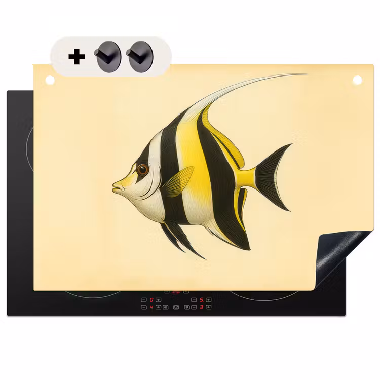 2-in-1 Herdabdeckplatte & Spritzschutz - Fische - Zierfisch - Rückenflosse - Gelb — 1
