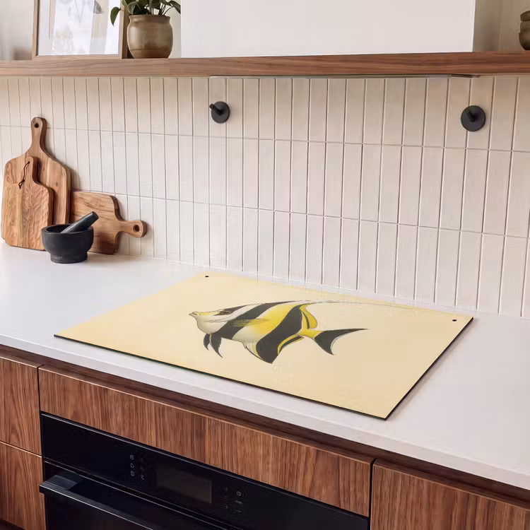 2-in-1 Herdabdeckplatte & Spritzschutz - Fische - Zierfisch - Rückenflosse - Gelb — 2