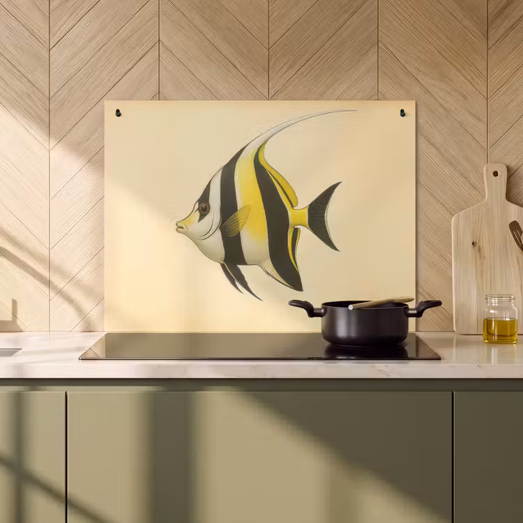 2-in-1 Herdabdeckplatte & Spritzschutz - Fische - Zierfisch - Rückenflosse - Gelb — 3