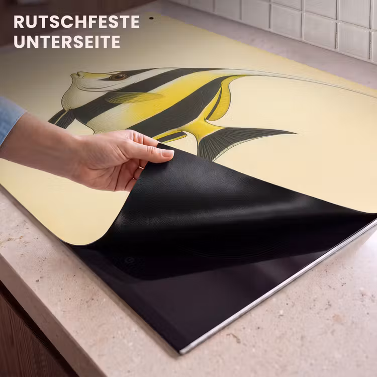 2-in-1 Herdabdeckplatte & Spritzschutz - Fische - Zierfisch - Rückenflosse - Gelb — 4