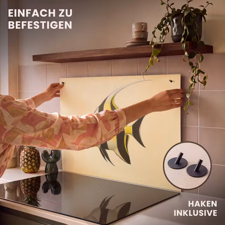 2-in-1 Herdabdeckplatte & Spritzschutz - Fische - Zierfisch - Rückenflosse - Gelb — 7