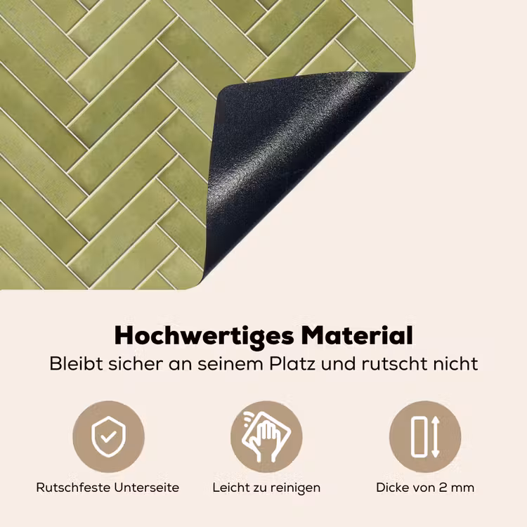 Visgraat - Wandtegel - Olijfgroen Inductie beschemer met haakjes klein 777 -ky-onderkant-de