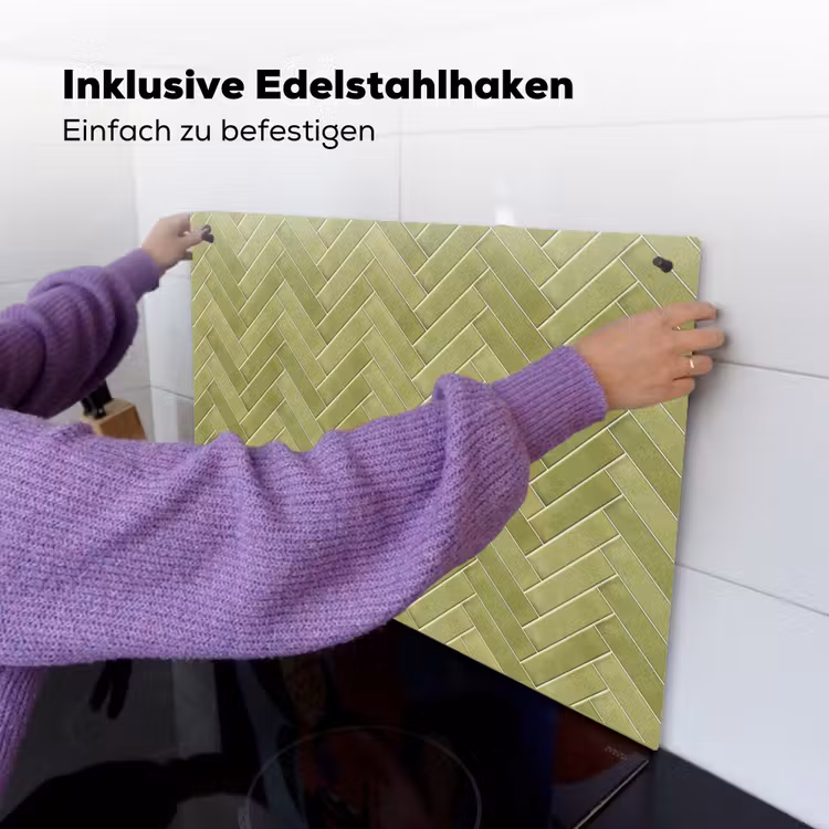 Visgraat - Wandtegel - Olijfgroen Inductie beschemer met haakjes klein 777 -ky-ophangen-de