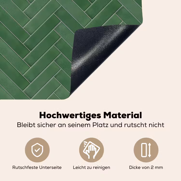 Visgraat - Wandtegel - Bosgroen Inductie beschemer met haakjes klein 777 -ky-onderkant-de