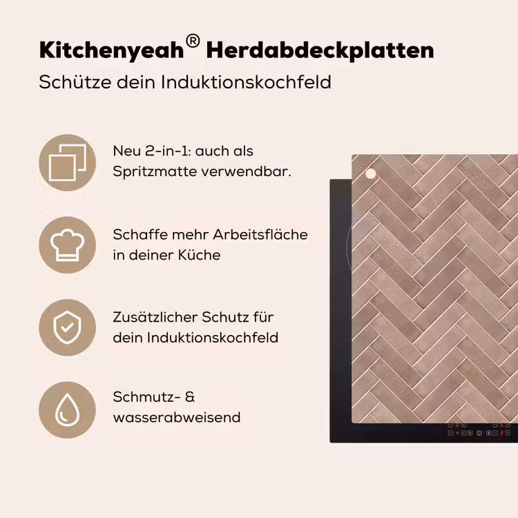 Visgraat - Wandtegel - Oudroze - Terracotta Inductie beschemer met haakjes klein 777 -ky-usp-de
