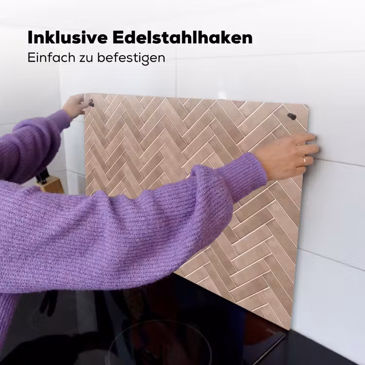 Visgraat - Wandtegel - Oudroze - Terracotta Inductie beschemer met haakjes klein 777 -ky-ophangen-de