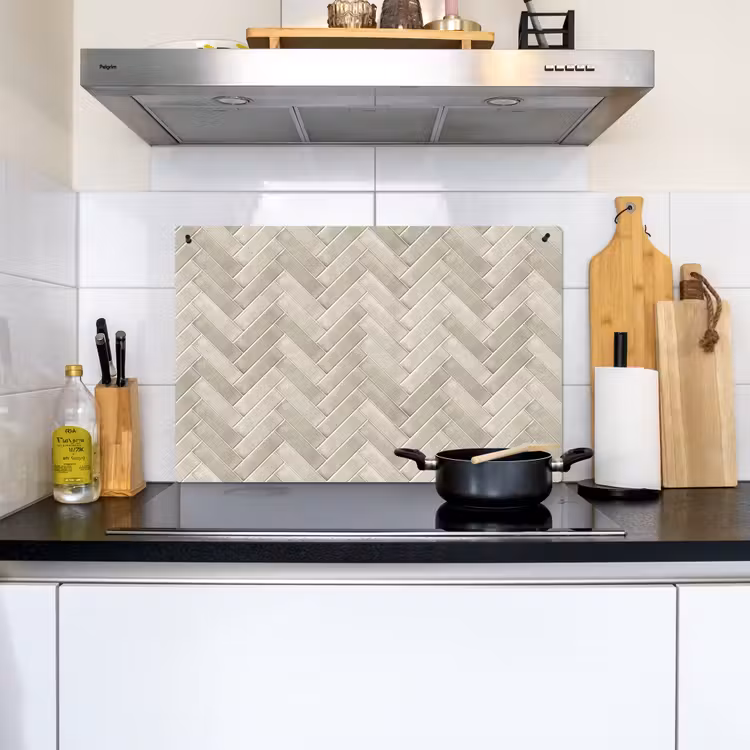 Visgraat - Wandtegel - Beige Inductie beschemer met haakjes klein 777 -sfeer2