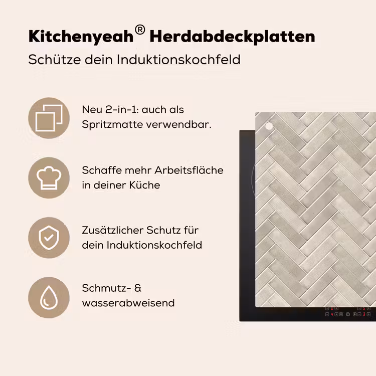 Visgraat - Wandtegel - Beige Inductie beschemer met haakjes klein 777 -ky-usp-de