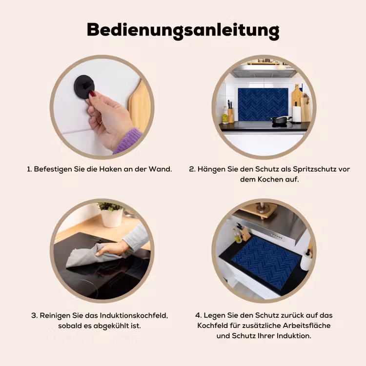 Visgraat - Wandtegel - Donkerblauw - Navy Blue Inductie beschemer met haakjes klein 777 -ky-gebruik-de