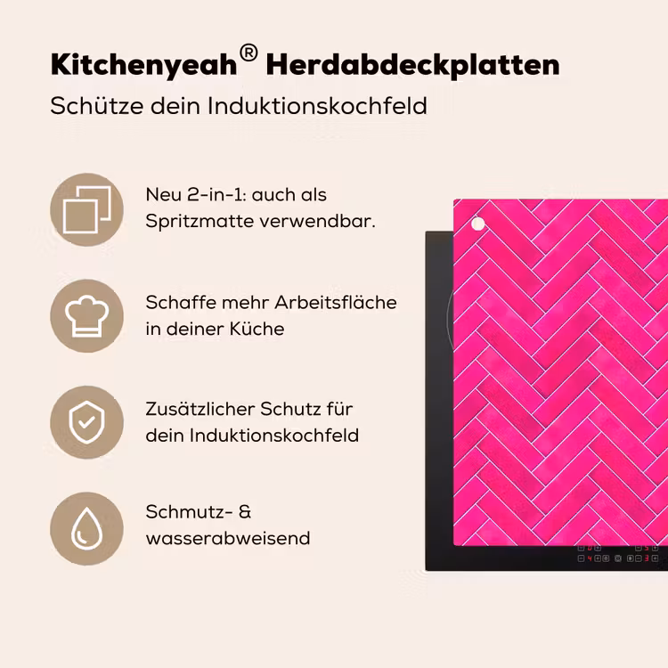 Visgraat - Wandtegel - Fuchsia - Roze Inductie beschemer met haakjes klein 777 -ky-usp-de