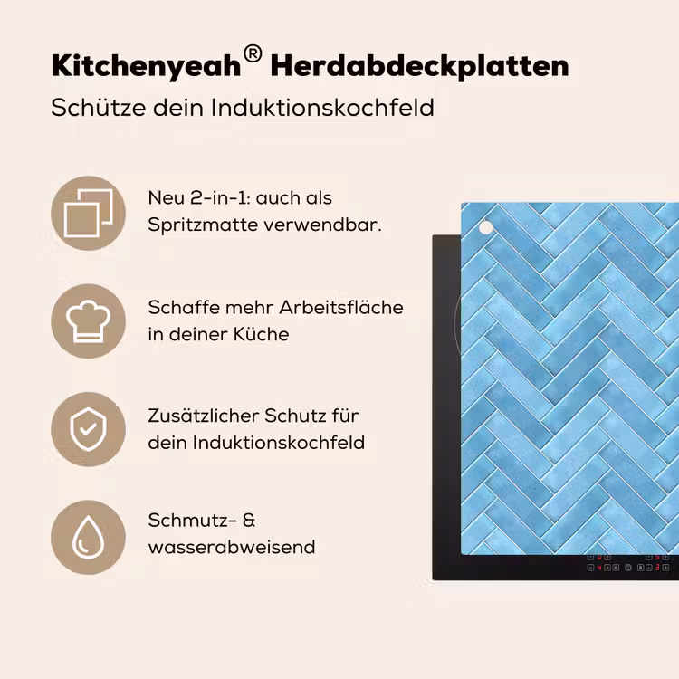 Visgraat - Wandtegel - Lichtblauw Inductie beschemer met haakjes klein 777 -ky-usp-de