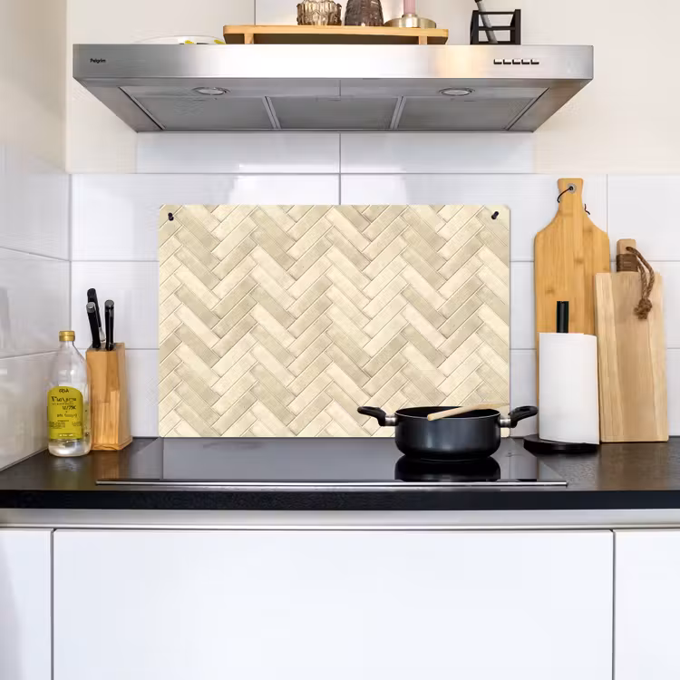 Visgraat - Wandtegel - Licht Beige Inductie beschemer met haakjes klein 777 -sfeer2