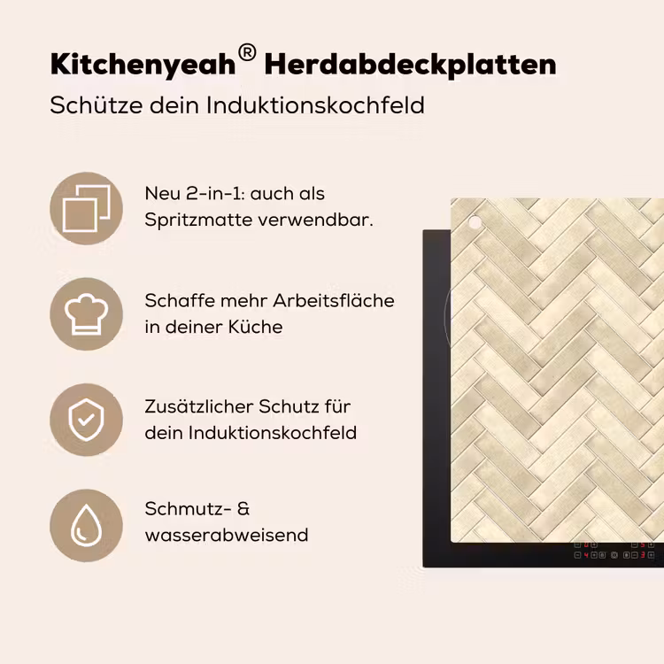 Visgraat - Wandtegel - Licht Beige Inductie beschemer met haakjes klein 777 -ky-usp-de