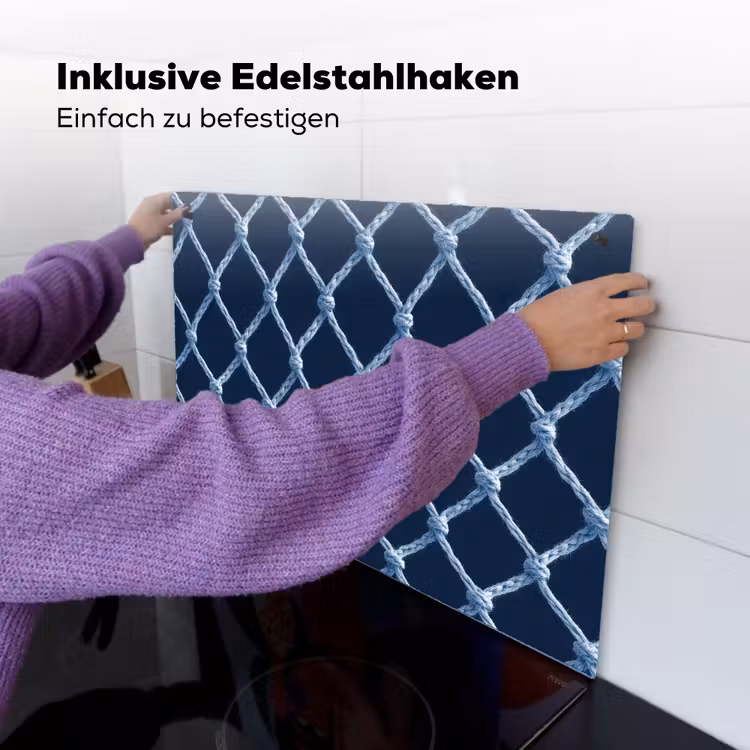 Visnet - Touw - Patroon - Marineblauw Inductie beschemer met haakjes klein 777 -ky-ophangen-de