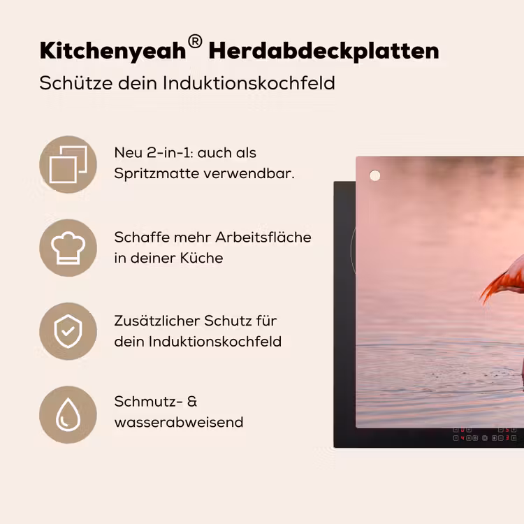 Flamingo - Water - Roze Inductie beschemer met haakjes klein -ky-usp-de