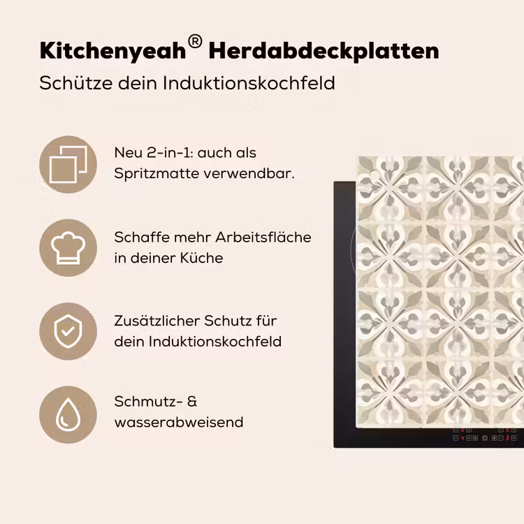 Tegel - Motief - Beige Inductie beschemer met haakjes klein 777 -ky-usp-de