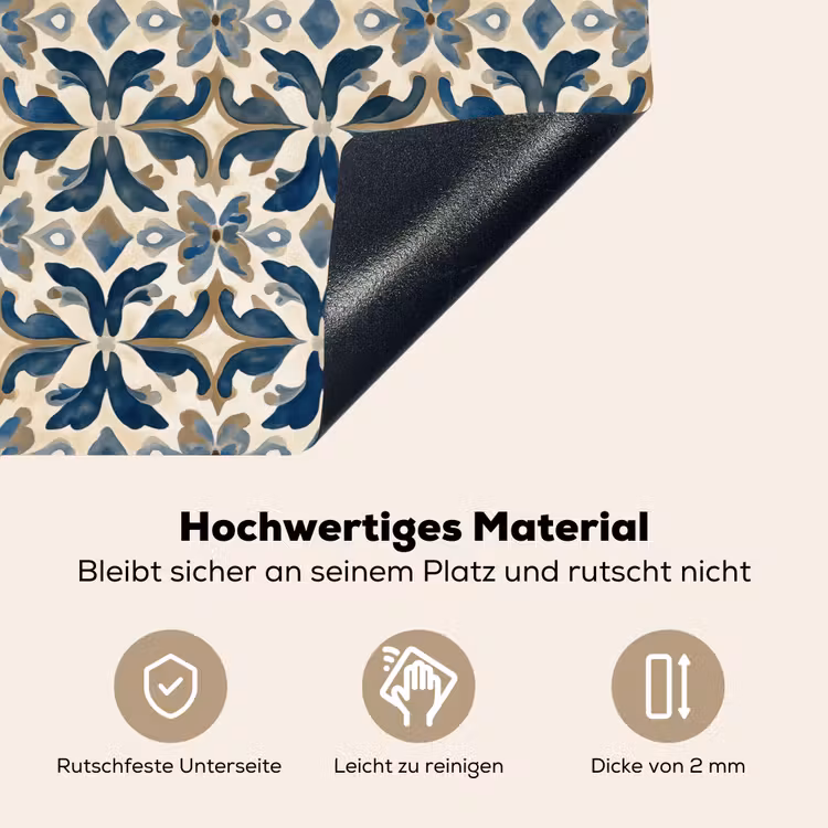 Tegel - Patroon - Blauw - Beige Inductie beschemer met haakjes klein 777 -ky-onderkant-de