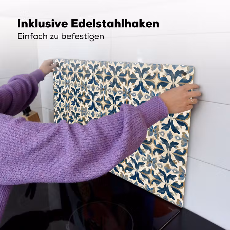 Tegel - Patroon - Blauw - Beige Inductie beschemer met haakjes klein 777 -ky-ophangen-de