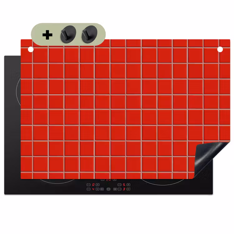 Tegel - Patroon - Kersen - Rood Inductie beschemer met haakjes klein 777 -3d