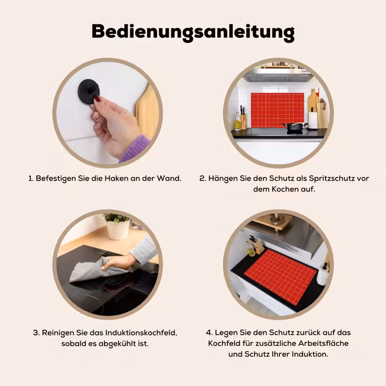 Tegel - Patroon - Kersen - Rood Inductie beschemer met haakjes klein 777 -ky-gebruik-de
