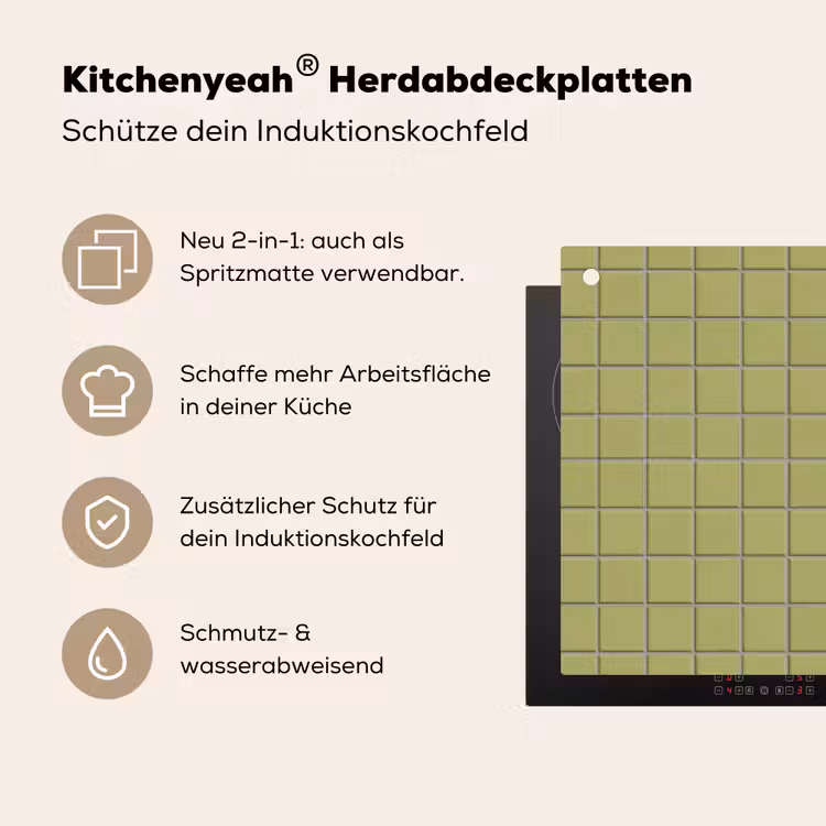 Tegel - Patroon - Olijfgroen Inductie beschemer met haakjes klein 777 -ky-usp-de