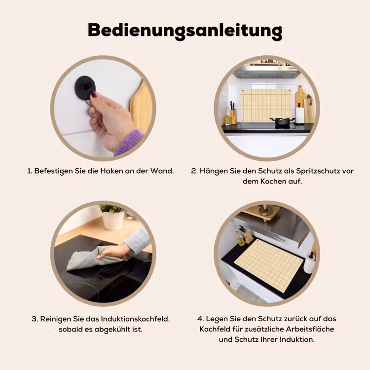 Tegels - Patroon - Crème Inductie beschemer met haakjes klein 777 -ky-gebruik-de
