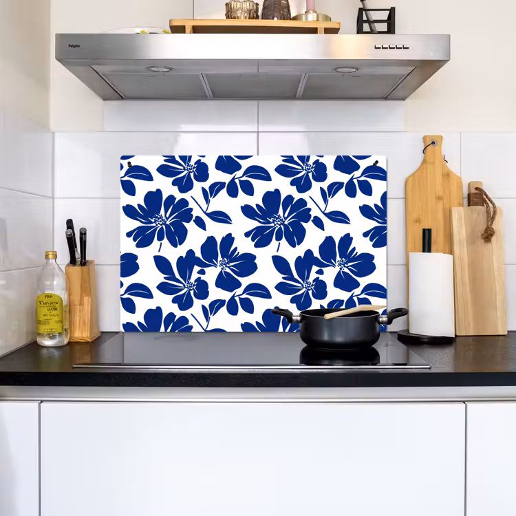 Floraal - Modern - Blauw Inductie beschemer met haakjes klein 777 -sfeer2